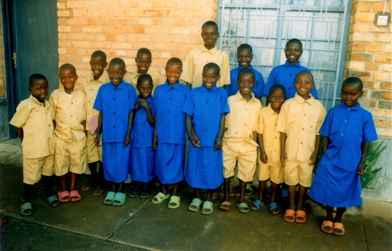 Primary school children at Kiruhura in new uniforms and footware.